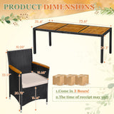 Greesum 9 Pieces Outdoor Patio Dining Set, Conversation Sets with 1 Table and 8 Rattan Chairs with Curved Acacia Wooden Armrests and Cushions, Black Greesum