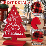 3 Pcs Wooden Christmas Trees Table Sign Decorations Different Patterns Double-sided Printing, Rustic Christmas Tree Farmhouse Tabletop Decor, Multiple Styles Sizes Xmas Christmas Tiered Tray Decor Sophena