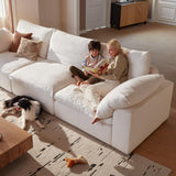 Modular Cloud Sofa, 110.2" Cloud Sectional Couches with Deep Seat, L-Shape 3-Seat Couch with Ottoman for Living Room, Modern Comfy Couch with Washable Cover, Wide Armrest (White,1 Ottoman) Vorthio