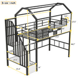 Bellemave Twin Loft Bed with Storage Stairs, Roof, Window and Guardrail, House Loft Bed Twin Size/Metal Loft Bed with Storage Box, Twin Loft Bed for Kids, Girls Boys, Twin Size House Loft Bed Black Bellemave