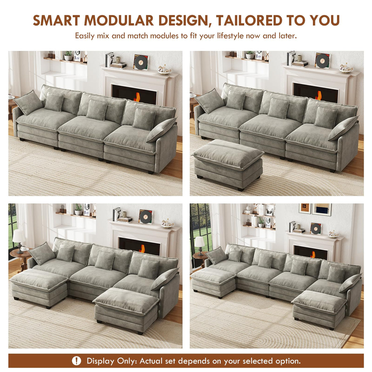 WorthFurni 111.4” Cloud Couch, Modular Sectional Sofa, Comfy Modern 3-Seater Couches with Pillows & Upholstered Deep Seat Cushion for Apartment Living Room Bedroom （Grey） WorthFurni