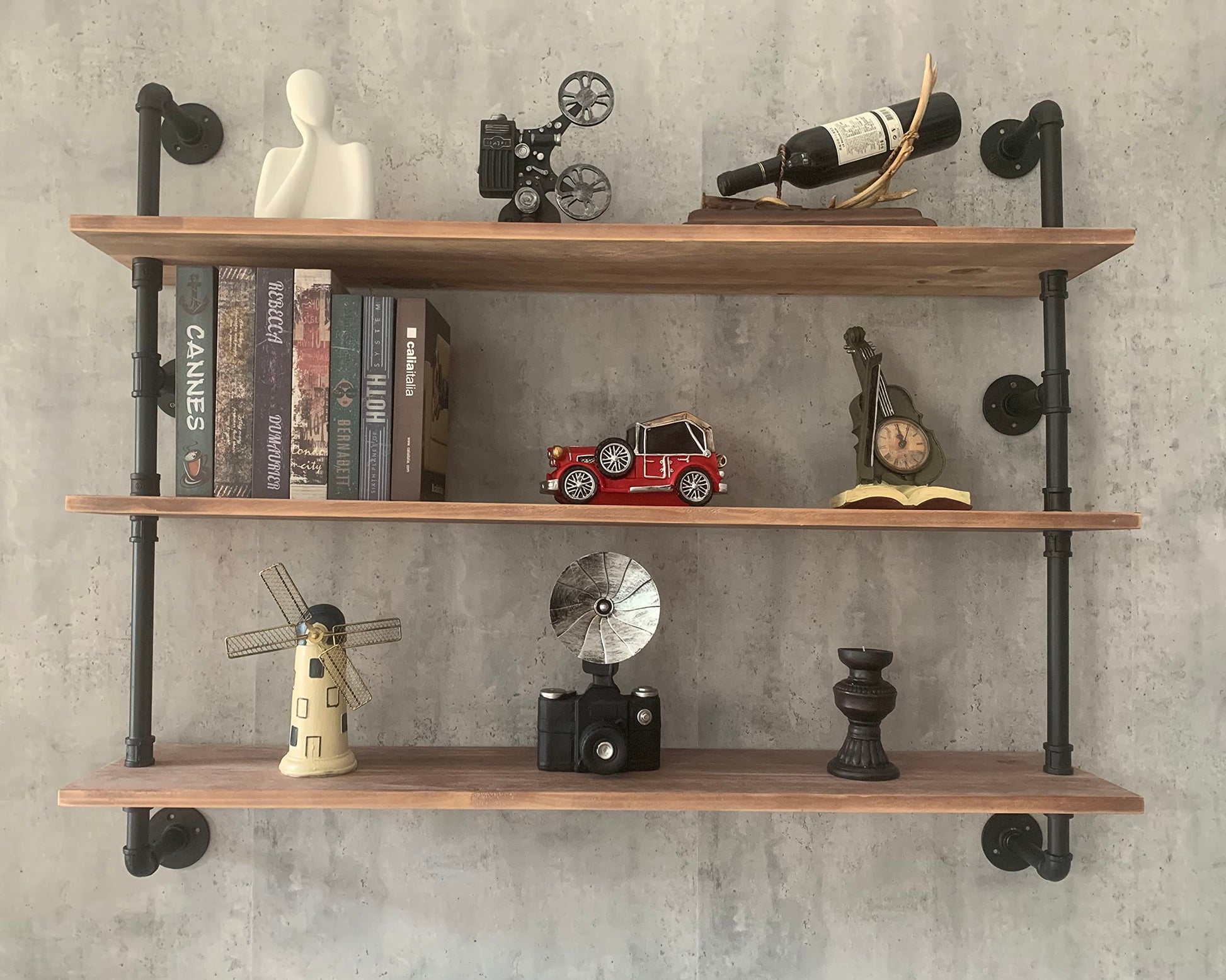 HDDFER Floating Shelves,Wall Mounted Rustic Wood Shelf,Pipe Shelves,Industrial Pipe Shelving with Real Wood Planks 48 inch Industrial Wall Shelves Hanging Bookshelf Farmhouse Kitchen Bar Shel - WoodArtSupply