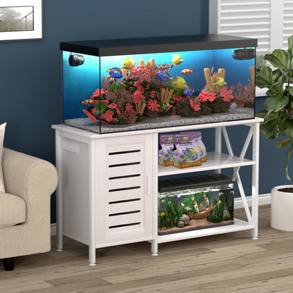 Herture 55-75 Gallon Fish Tank Stand, Aquarium Stand with Power Outlets and Cabinet for Fish Tank Accessories Storage, Heavy Duty Metal Frame, 52" L*19.68" W Tabletop, 1200LBS Capacity, White - WoodArtSupply