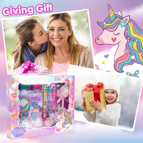 Unicorn Gifts for Girls 5 6 7 8 9 10-12 Years Old, Kids Unicorn Stationery Set with Secret Diary, Stamps, Pens, Journal Notebook Birthday Gifts for Little Girls YOYTOO
