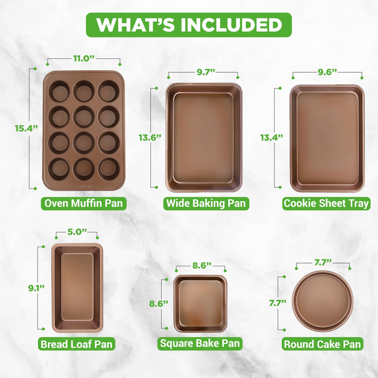 NutriChef 6-Piece Nonstick Bakeware Set, Carbon Steel Baking Pans, Includes Cookie Trays, Wide & Square Bake Pan, Bread Loaf & Round Cake Pan, Muffin Pan - Gold NutriChef