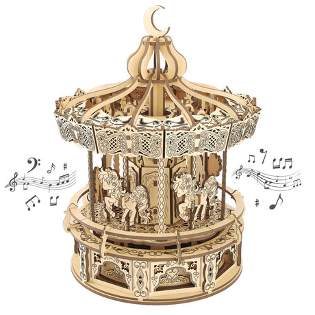 Playhiland 3D Wooden Puzzles for Adults - DIY Wooden Music Box, Merry-go-Round Model Kit - 274 Pieces Wooden Jigsaw - Brain Teaser - Birthday Gift for Boys and Girls/Adults Playhiland