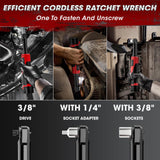 Dufuls 3/8" 18V Extended Cordless Ratchet Wrench, 550RPM 40 Ft-Lbs 4 Inch Electric Ratchet Driver with 2Pcs 2000 mAh Batteries & Charger, Battery Powered Ratchet Wrenches with 8 Sockets Dufuls