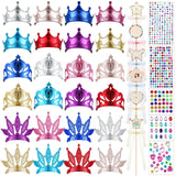 Equsion 72 Pcs Foam Princess Crowns DIY Tiaras Kids Party Princess Supplies Rhinestone Sticker Wooden Wand for Birthday Party Girls Making Your Own Tiara Equsion