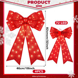 Liliful 4 Pcs 18 x 32 Inch LED Christmas Wreath Bows Extra Large Red Glitter Bows 72 LED Lights Wreath Huge Bow Door Wall Xmas Tree Topper Decor for Indoor Outdoor Winter Xmas Party Liliful