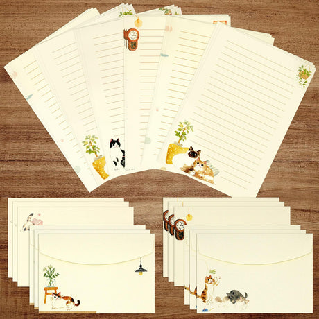 36 PCS Writing Paper and Envelopes Set, Warm Cute Cat Themed Stationary Set Design for Invitations Gift Decorations Holiday Party, 24 Lined Stationery Paper with 12 Envelops KSIWRE