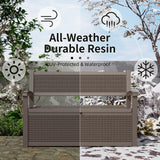 ROJIK 80 Gallon Storage Bench Deck Box Outdoor with Armrests,Storage Furniture Waterproof Lockable for Porch Patio and Garden (Grey) ROJIK