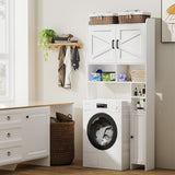 Homhedy Over The Toilet Storage Cabinet with 2 Barn Door and Toilet Paper Holder Stand, FreeStanding Toilet Shelf Space Saver, for Bathroom, Restroom, Laundry, White Homhedy