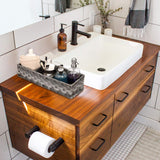 [Larger Compartments] Toilet Tank Topper Paper Basket - Multiuse Hand Woven Plastic Wicker Basket with Divider for Organizing, Rustic Farmhouse Bathroom Decor, Countertop Organizer Storage, Grey AOZITA