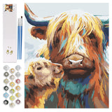 Petrala Paint by Numbers for Adults Canvas Highland Cow DIY Acrylic Adult Paint by Number Kits Colorful Mom Baby Cow Paintworks Animals Artwork Without Frame, 16x20 Inch Petrala
