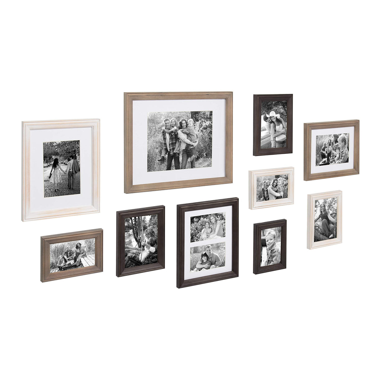 Kate and Laurel Bordeaux Gallery Wall Kit, Set of 10 with Assorted Size Frames in 3 Different Finishes - White Wash, Charcoal Gray, and Rustic Gray Kate and Laurel