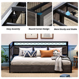 ANCTOR Twin Daybed with Storage Drawers, Corner Bed Frame with LED Lights and Charging Station for Living Room, Bedroom and Guest Room, Charcoal Grey ANCTOR