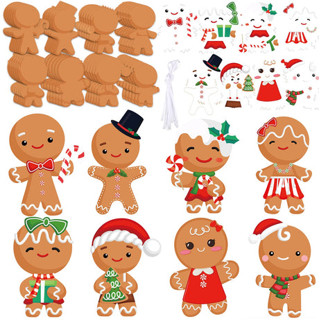 Yinder 48 Pcs Christmas Craft Kit Bulk Christmas DIY Arts and Crafts Tree Ornament Kit Make Your Own Xmas Tree Ornaments Self Adhesive Sticker Sheets for Xmas Decoration(Gingerbread Man) Yinder