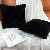 18x18 Throw Pillow Covers Set of 2, Decorative Faux Fur Covers for Bed, Couch Soft Fluffy Pillow Cover with Velvet Back for Living Room, Neutral Home Décor Accent for Sofa - Black COTEY