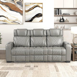 Lexicon Power Double Reclining Sofa, Center Drop-Down Table with Heat/Massage/Headrest/Storage Arms/Cup Holders/LED Lights/Wireless Charging, Top Grain Leather Match Wall Hugger Recliner Sofa, Grey Lexicon