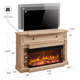 OKD 52" Electric Fireplace with Mantel, Freestanding Fireplace Heater TV Stand with 36" 3-Side Glass Insert for TVs Up to 65" with Storage Cabinet for Living Room, Natural Oak OKD