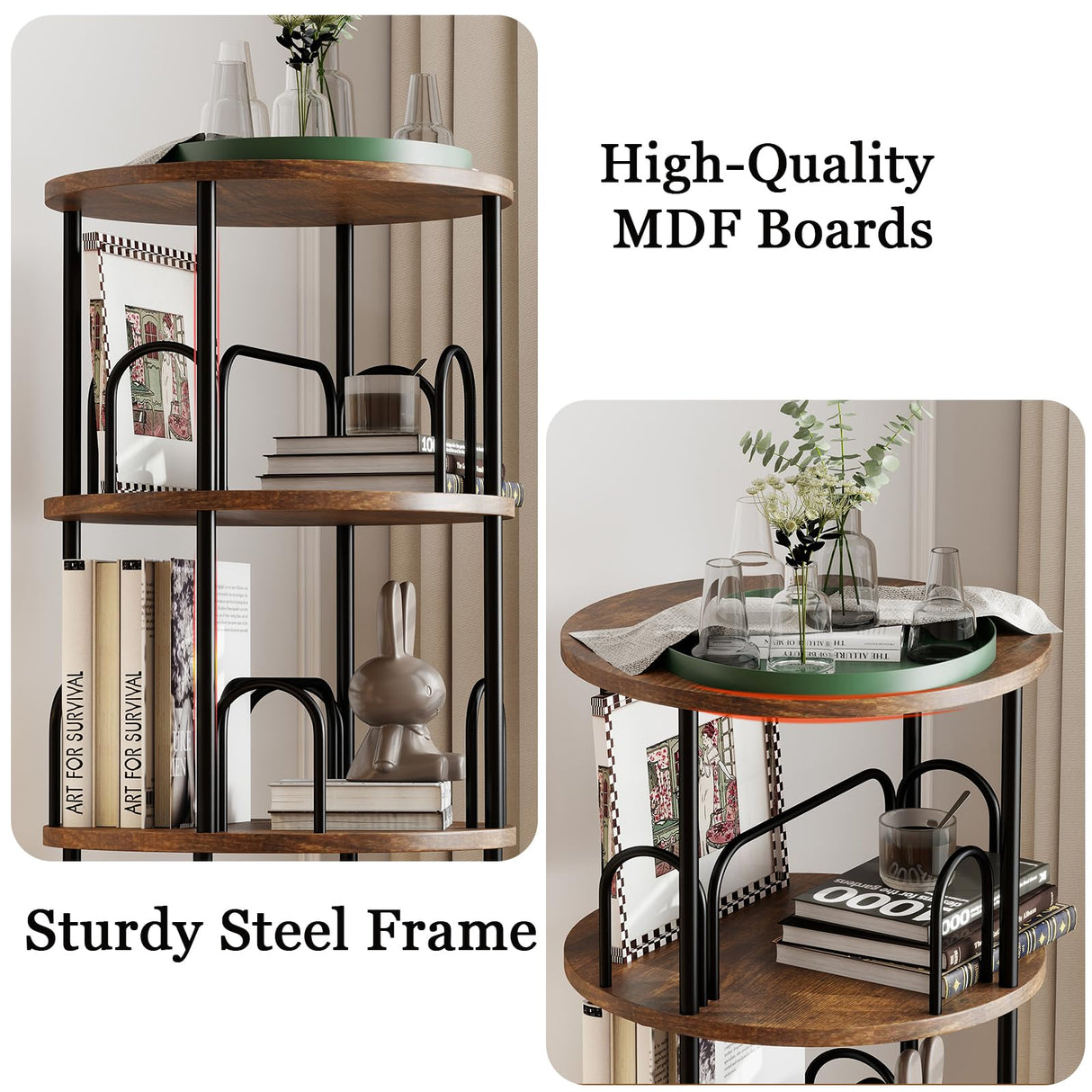 Arbcoler 4 Tier Rotating Bookshelf, 360 ° Display Corner Book Shelf, Stackable Spinning Bookshelf Tower, Narrow Tall Revolving Bookcase, Round Swivel Storage Organizer (Black, 4 Tiers) Arbcoler