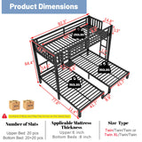 Mirightone Heavy-Duty Triple Bunk Beds for Kids, Metal Triple Twin Bunk Bed, 3 Bed Bunk Beds for Teens Girls Boys,Can be Separated into 3 Twin Beds, Black Mirightone