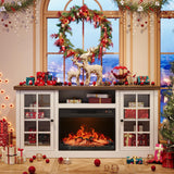 ONBRILL 59" Fireplace TV Stand, Entertainment Center with 23" Electric Fireplace, TV Table for TVs up to 65 Inch, Media Console Cabinet with Storage and Glass Doors for Living Room,Wood White ONBRILL