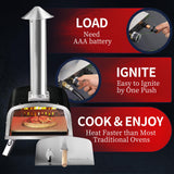 PIZZELLO 12" Outdoor Pizza Oven Propane & Wood Fired Pizza Maker Multi-Fuel Pizza Ovens with Gas Burner, Wood Tray, Stone, Pizza Peel, Cover, Forte Gas (Black) PIZZELLO