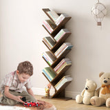 Hoctieon 10 Tier Tree Bookshelf, 10 Shelf Bookcase, Free Standing Tree Bookcase, Display Floor Standing Shelf for Books, Book Organizer Shelves for Home Office, Living Room, Bedroom, Rustic Brown Hoctieon