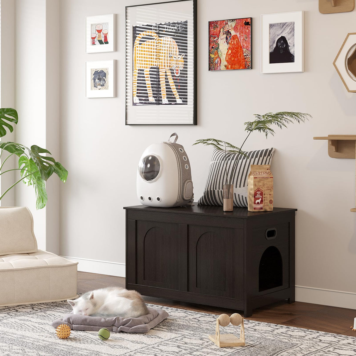 DINZI LVJ Cat Litter Box Enclosure, Flip Top Litter Box Furniture, Hidden Cat Washroom, Wooden House, End Side Table, 31.5" L x 19.7" W x 19.7" H, Sturdy and Easy to Assemble, Espresso DINZI LVJ