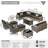 HOOOWOOO Outdoor Sectional Patio Furniture Set with Fire Pit Table,15 Pieces Wicker Conversation Sets L Shaped Couch,Extra Deep Out Door Sofa Outside Furniture with Swivel Chairs Ottomans,Black HOOOWOOO