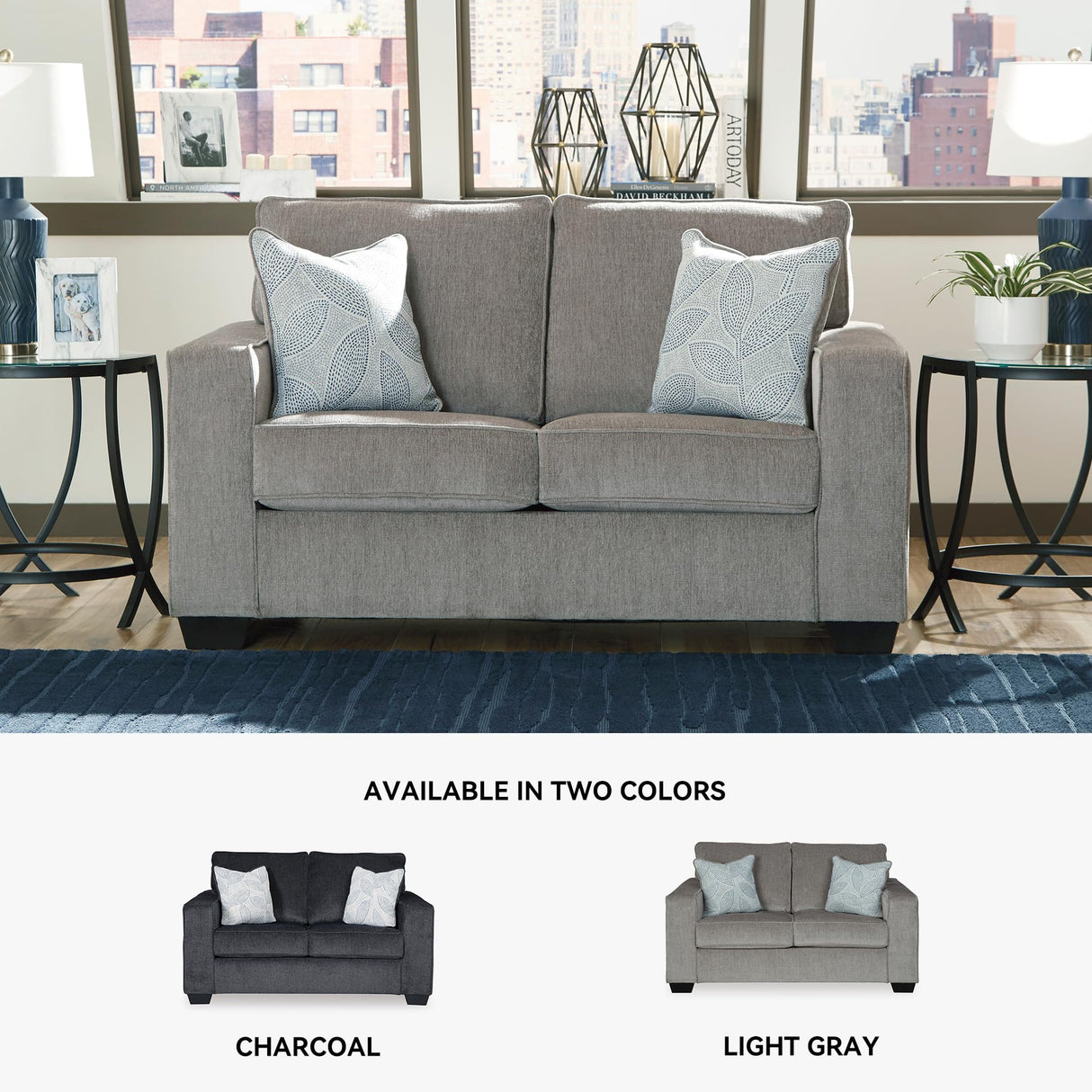 Signature Design by Ashley Altari Modern Loveseat with 2 Accent Pillows, Light Gray Signature Design by Ashley