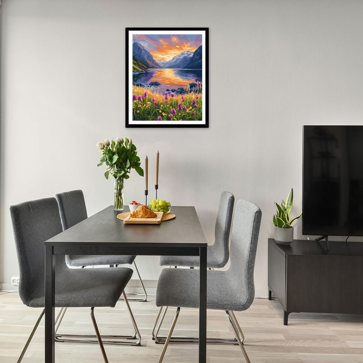 Mountain Valley Landscape Paint by Number for Adult, Lake Flower Paint by Number Kits, Sunset Scenery Nature Spring DIY Acrylic Painting for Home Decor(16×20inches, No Frame) ARNLRDYA