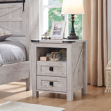 RedLemon Farmhouse Nightstand with Charging Station, Rustic 18 Inch End Table with 2 Storage Drawers and Open Shelf, Wood Sofa Side Table for Bedroom, Living Room (Antique Brush White) RedLemon