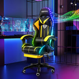 Gaming Chair with Bluetooth Speakers and LED RGB Lights Ergonomic Massage Computer Gaming Chair with Footrest High Back Music Video Game Chair with Lumbar Support Yellow and Black VANSPACE