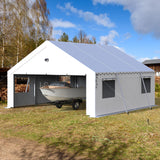 Benass Carports 20x20 Heavy Duty, Portable Garage 20x20 with 2 Roll Up Zipper Doors and Mesh Windows, Driveway Car Port Canopy, White Benass