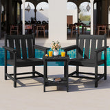 SERWALL 3 Pieces Patio Bistro Set, All Weather Adirondack Chair Set with Side Table, HDPE Material Outdoor Patio Furniture Set for Balcony, Porch, Garden, Backyard- Black SERWALL