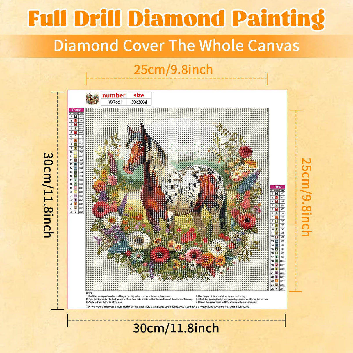 RICUVED Horse Diamond Painting Kits for Adults, Animal Diamond Art Kits for Adults DIY 5D Flowers Diamond Art Painting Full Drill Round Rhinestone Gem Art and Crafts for Home Wall Decor 12X12inch RICUVED