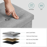SONGMICS Mazie Collection - 43 Inches Ottoman Storage Bench, 35 Gal. Folding Chest with Breathable Linen-Look Fabric, Load up to 660 lb, for Entryway, Living Room, Bedroom, Light Gray ULSF077G05 SONGMICS