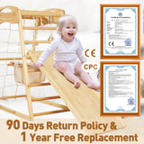 FUNLIO 7-in-1 Wood Indoor Playground for Toddlers 2-5, Montessori Climbing Toys with Solid Pine Wood, Indoor Jungle Gym for Kids with Swing/Slide/Climbing Rock/Net/Ladder/Monkey Bars/Gymnastic Rings FUNLIO