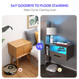 Homaterial Floating Nightstand with Charging Station and LED Lights, Floating Bedside Table with Drawers Wall Mounted Nightstands,for Bedroom Room, 21.3" x 11.8" x 10",Grayish Brown Homaterial