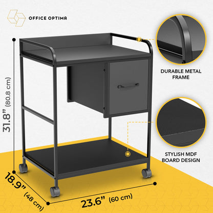 Large Printer Stand with Storage, 2-Tier Black 31.8" x 23.6'' Tall Printer Stand with Wheels & Built-in Drawer, Rolling Printer Table for Home Office Living Room with Lockable Casters for Sta - WoodArtSupply