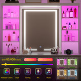 COWMOU Tall Vanity Desk with LED Mirror and RGB Lights Shelves, White Makeup Vanity with Power Outlet, Vanity Table with 5 Sliding Drawers & 2 Cabinets for for Bedroom and Dressing Room COWMOU