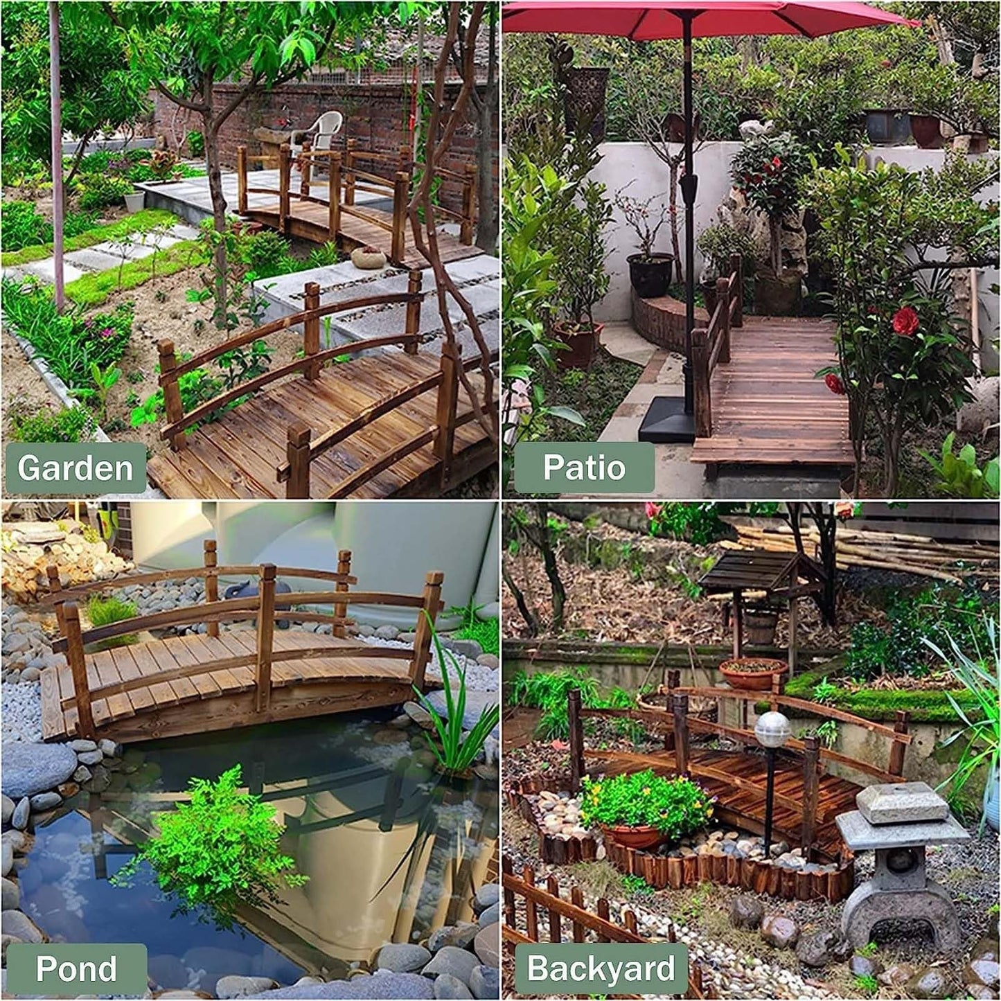 4.6ft Long Garden Decor Outdoor Bridge, Classic Wooden Arched Footbridge, for Fish Pound/Creek Bed/Farm, Easy to Install - WoodArtSupply