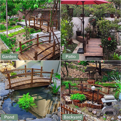 4.6ft Long Garden Decor Outdoor Bridge, Classic Wooden Arched Footbridge, for Fish Pound/Creek Bed/Farm, Easy to Install - WoodArtSupply