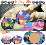 ijbnhd Sunsets Diamond Painting Coasters Kits, 8 Pieces Sunsets Diamond Art Coasters with Holder, DIY Art kit for Beginners 4X4inch (Cork Wooden Pad) ijbnhd