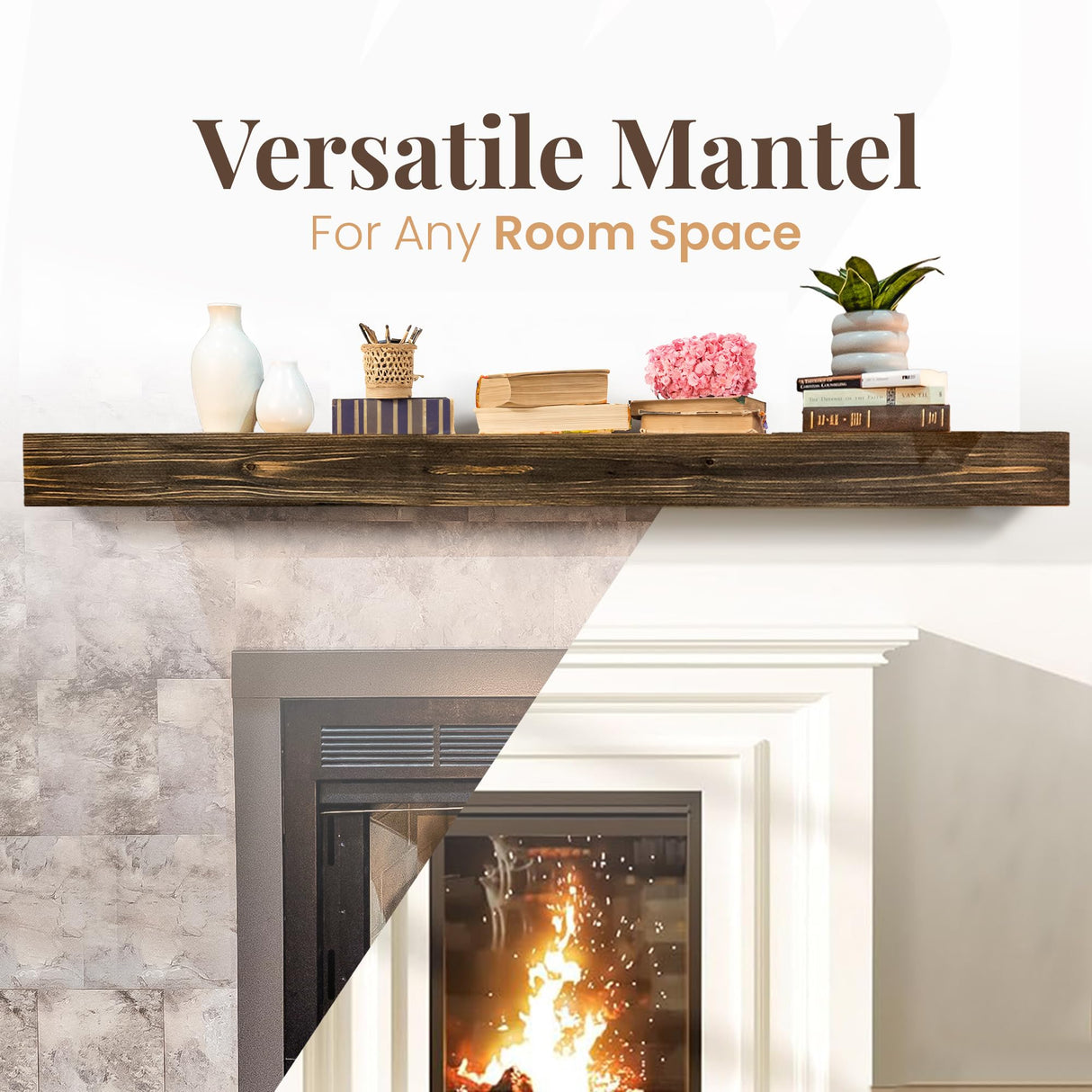 REXFORD Fireplace Mantel - USA Made Real Wood - Handcrafted Farmhouse Wall Mounted for Over Fireplace Floating Shelf Mantle (Rustic, 72X8X5 Inch Mantel) REXFORD
