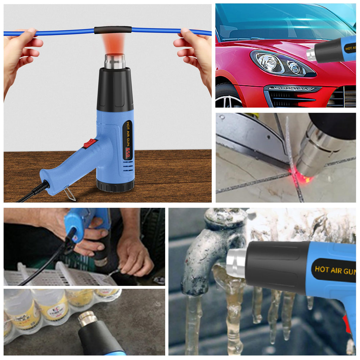 Heat Gun 1300W Fast Heating for Vinyl Wrap, Crafting, Shrink Tubing, Paint, Epoxy Resin, Candle Making Variable, Adjustable Temperature, Overload Protection Hot Air Gun Kit Nozzles, Scraper（JFHG1002） JFTOOIS