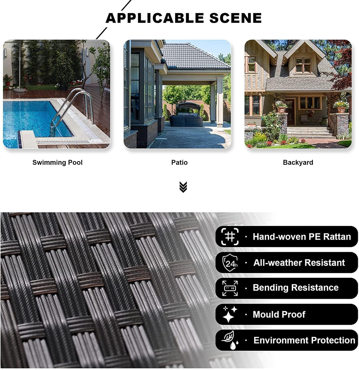 Kullavik 13 Pieces Outdoor Patio Furniture Set with 43" 55000BTU Gas Propane Fire Pit Table PE Wicker Rattan Sectional Sofa Patio Conversation Sets,Black Kullavik