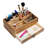 Liry Products Rustic Wooden Organizer Cosmetic Storage Cabinet Makeup Display Box Office Supplies Desktop Vanity Drawers Multiple Compartments Brown Tabletop Caddy Accessary Sorter Brush Holder Home Liry Products